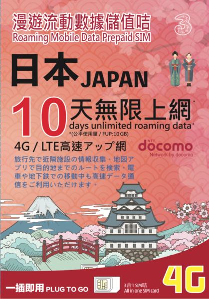 3HK Japan Docomo 10 Days Unlimited Data